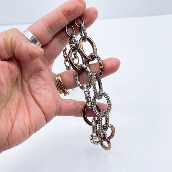 Brighton Two-Tone Link Necklace With Silver Accents & Pave Crystals - Picture 3 of 7